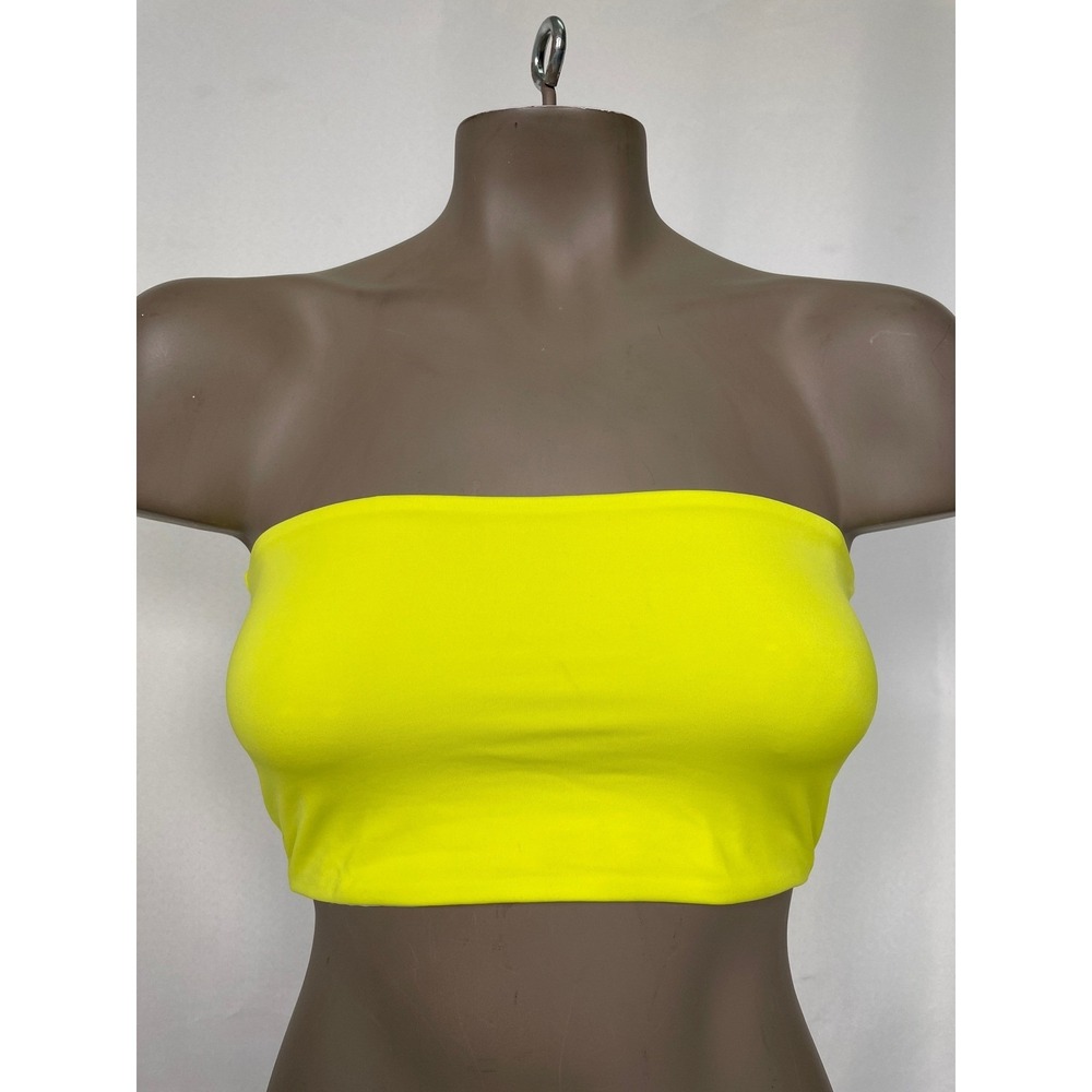 Fabletics Multi-Wear Bandeau Strapless Neon Yellow Swim Top Women's SMALL NWT